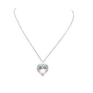 Rivoli Crystal Heart Pendant Necklace, Aurora Borealis Double Point on Silver